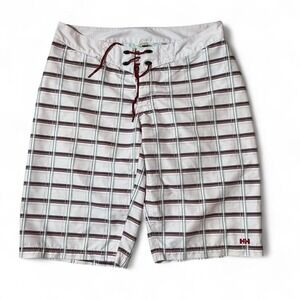 Helly Hansen Men's Plaid Board Shorts Swim Trunks Red Blue White‎ Size L